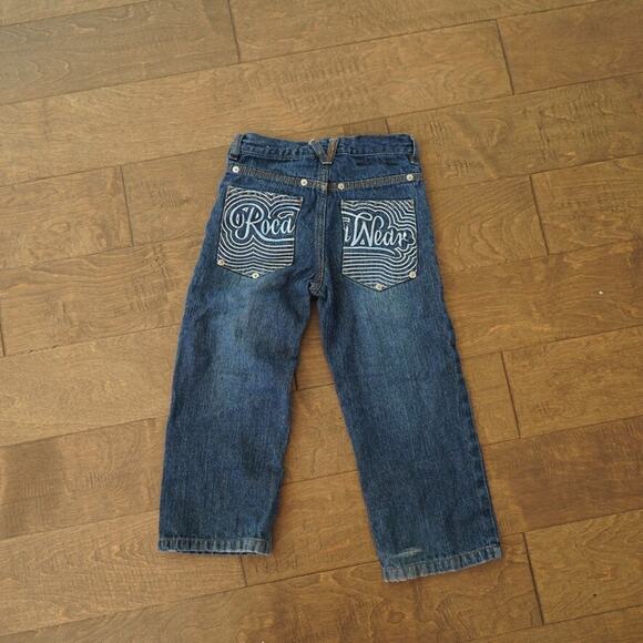 Rocawear Jeans Kids 5 Blue Denim Embroidered Pocket Straight Leg 5 Pocket Preppy - Picture 10 of 10
